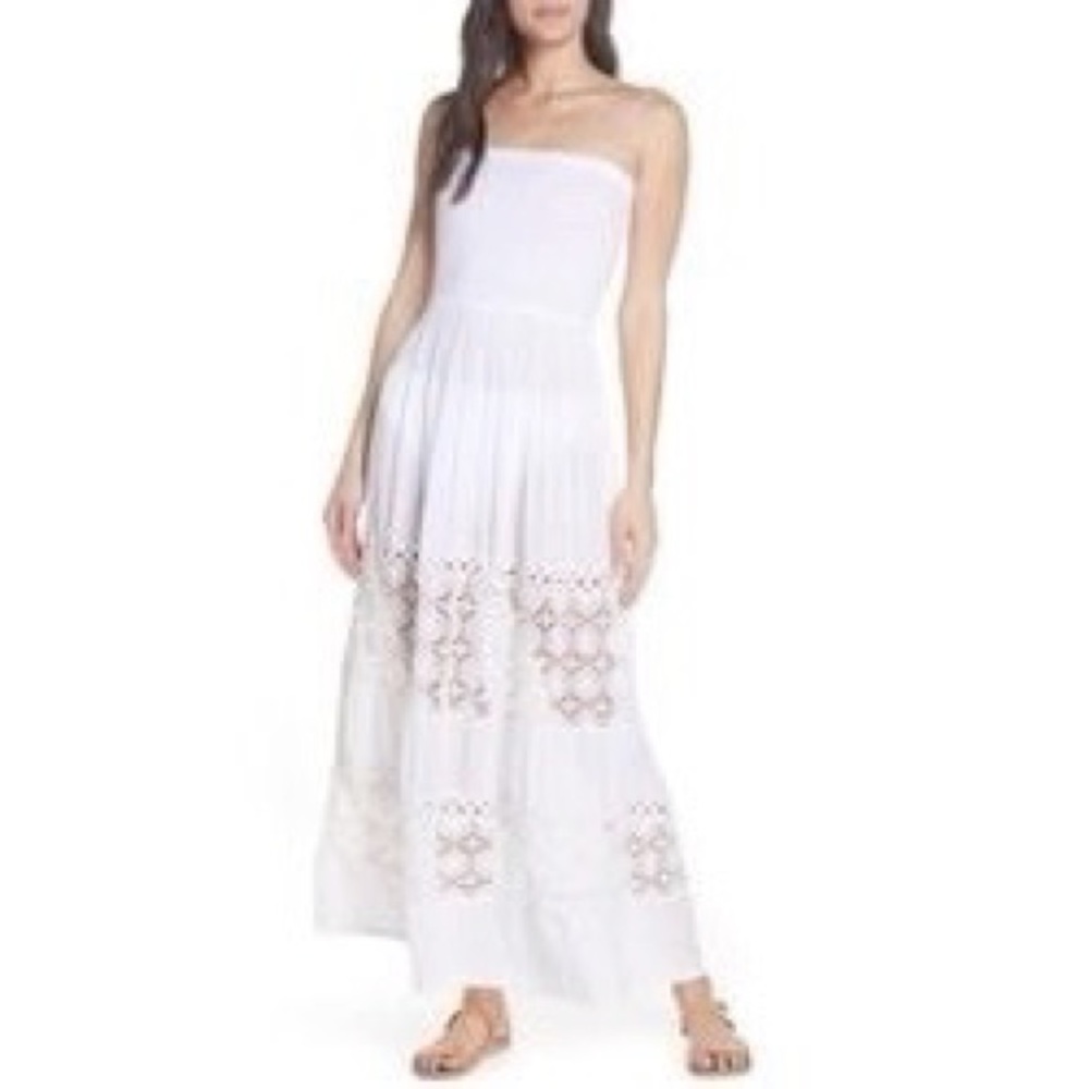 Chelsea 28 White Farrah Smocked Coverup Maxi Dress